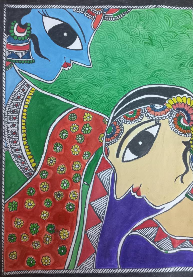 Radha Krishna Madhubani Painting Drawing by Shivkumar Yadav ...