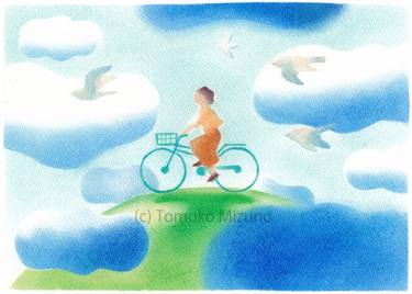 Original Illustration Bicycle Drawings by Tomoko Mizuno