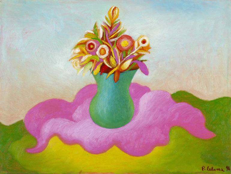 Những bông hoa tươi sáng trên nền sơn dầu sẽ khiến bạn thấy yên bình và thoải mái, trong tranh Vaso e fiori của Pasquale Celona. Hãy đón xem hình ảnh này để cảm nhận sự hoà quyện giữa nghệ thuật và thiên nhiên.