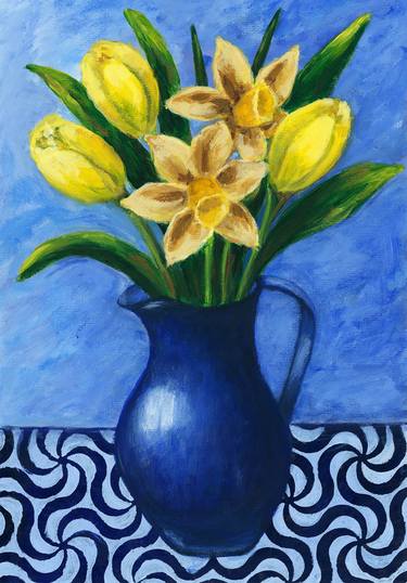 Original Art Deco Floral Paintings by Alfiya Scheck