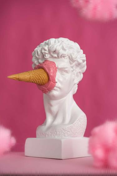 David Pop Art Sculpture, David Bust with Ice Cream Cone thumb