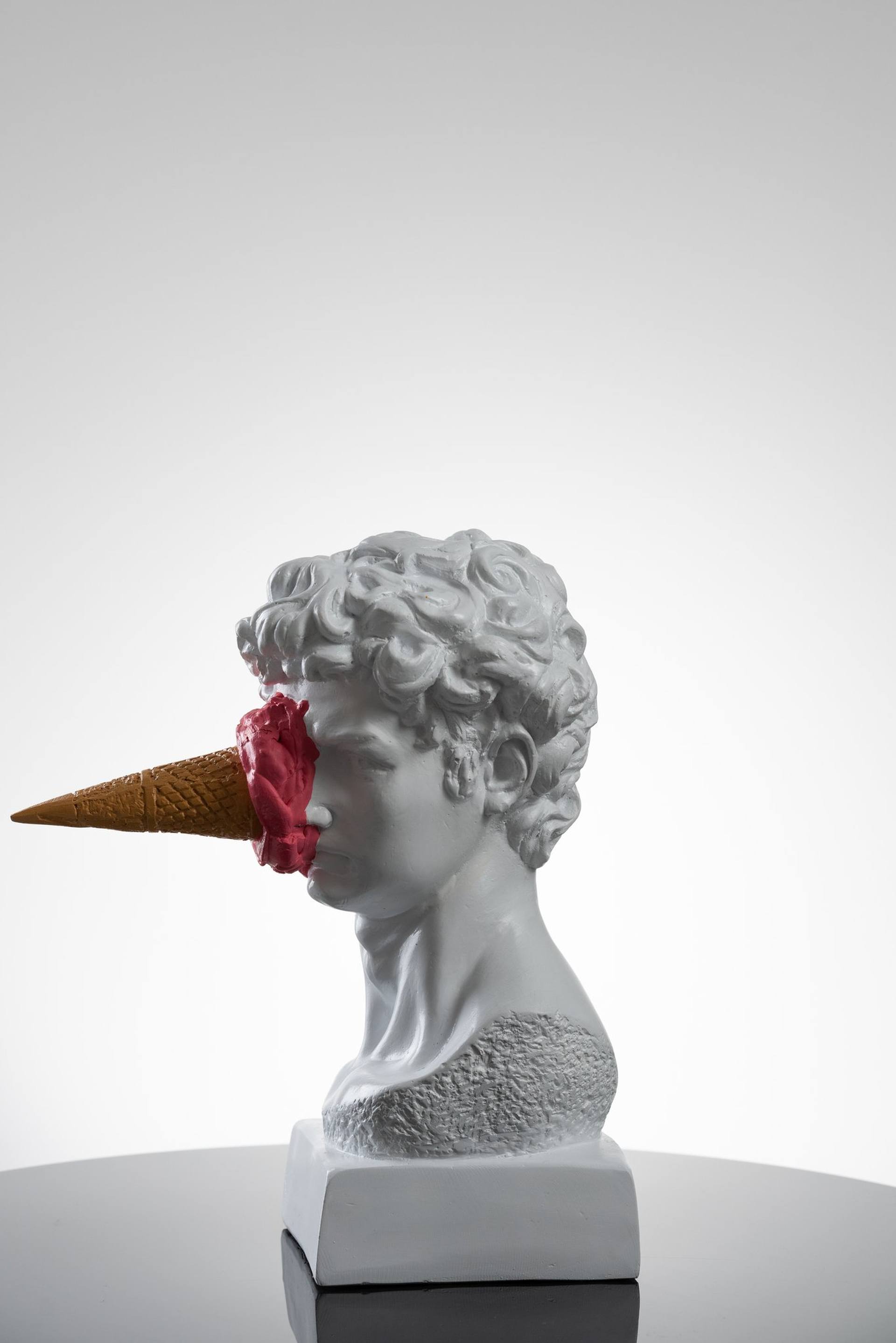David Pop Art Sculpture, David Bust with Ice Cream Cone Sculpture by Dervis  Akdemir