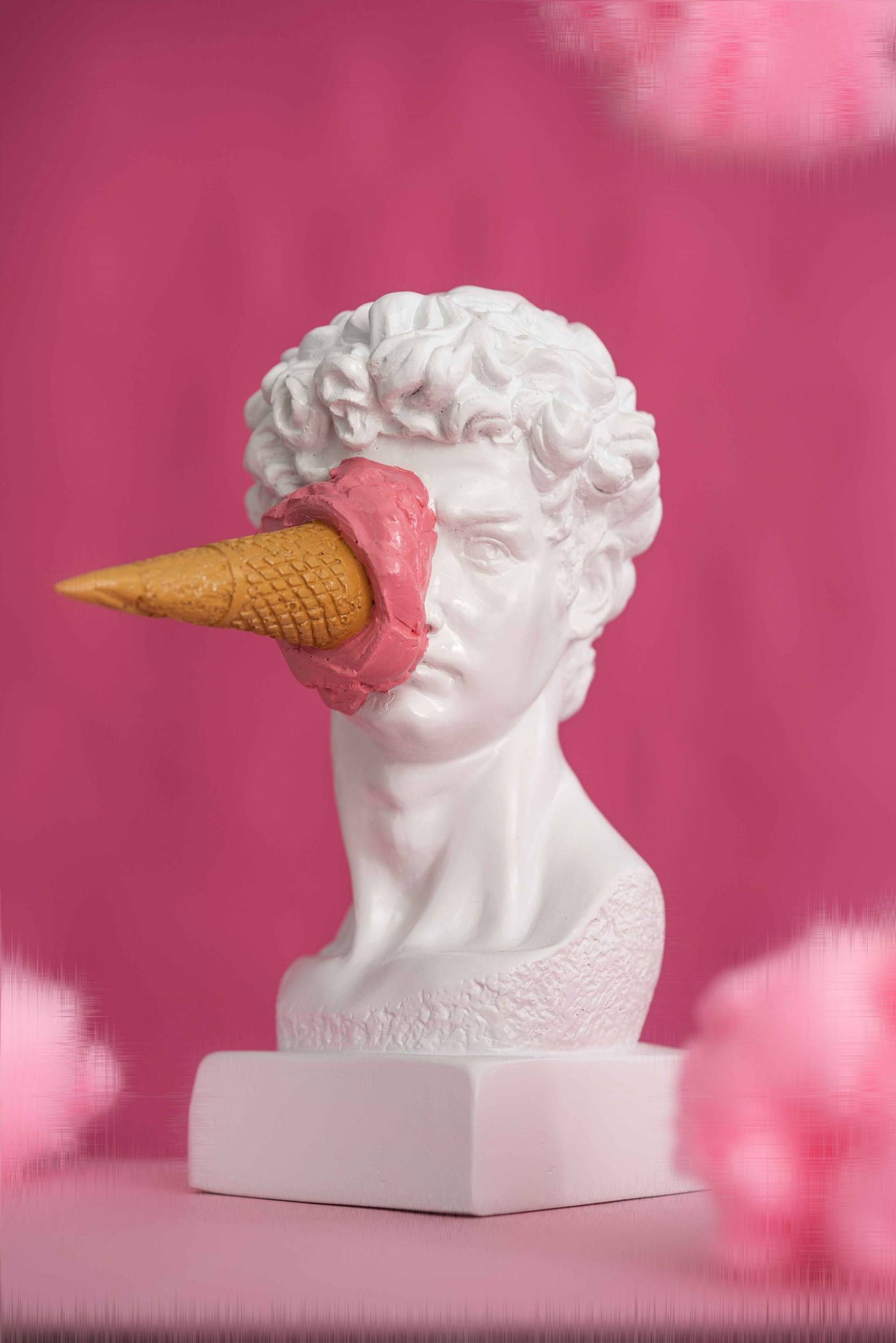 David Pop Art Sculpture, David Bust with Ice Cream Cone Sculpture