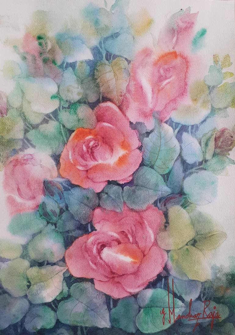 Original Contemporary Floral Painting by Manohar Raja