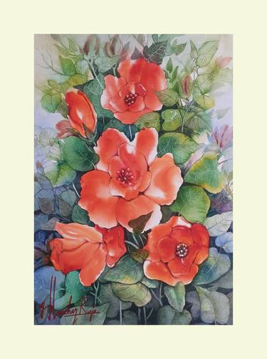 Print of Fine Art Floral Paintings by Manohar Raja