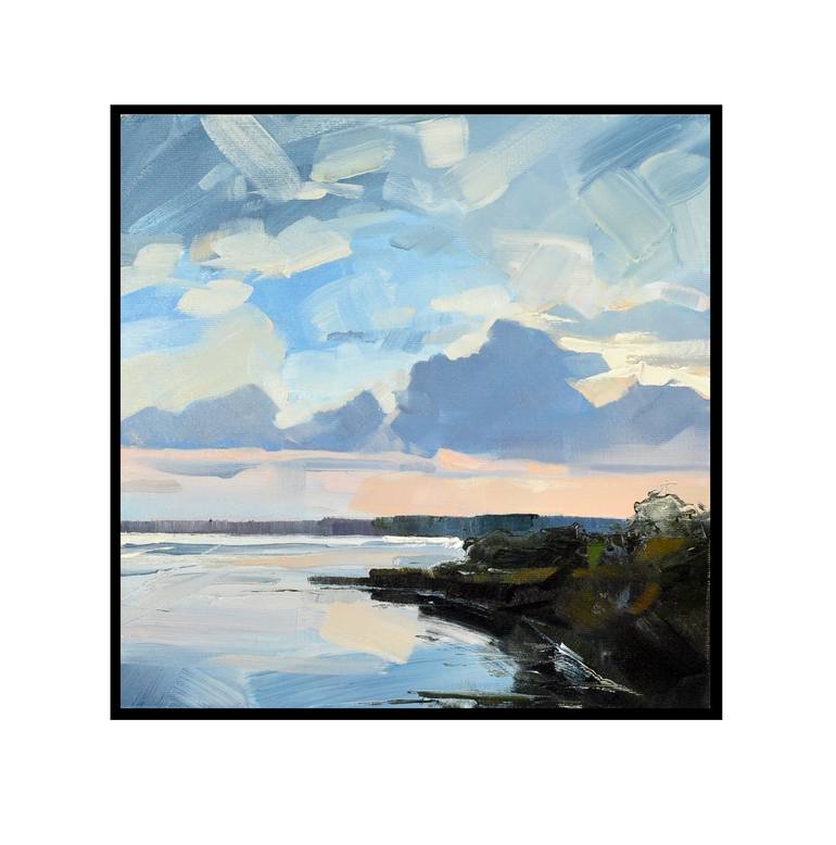 Original Other Painting by Olena Diachyshyn | Abstract Art on Canvas | Sunset over the lake