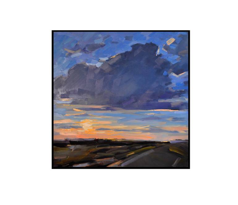 Original Other Painting by Olena Diachyshyn | Abstract Expressionism Art on Canvas | Sunset over the road 2