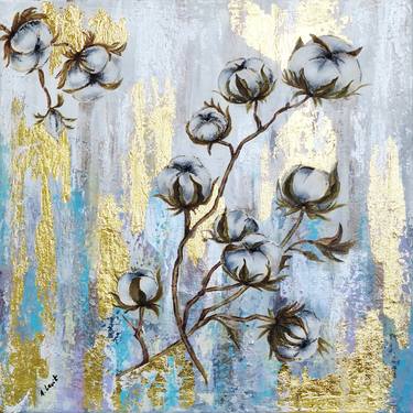 Cotton Abstract, Texture Décor Acrylic Painting With Gold thumb