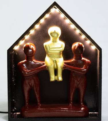 Hand painted Cycladic Figurines in a Hut with LED lighting thumb