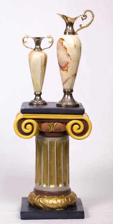 Handpainted Splendid Ionic Order Column Supporting Two Onyx Vases thumb