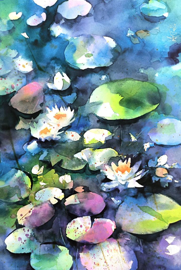 Water lily Painting by Angela Tatli | Saatchi Art