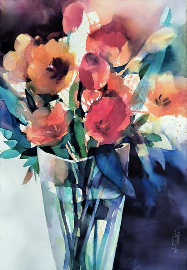 Original Modern Floral Paintings by Angela Tatli