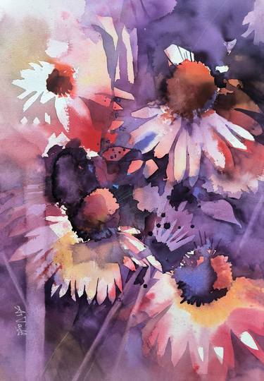 Floral watercolor with big coneflower thumb