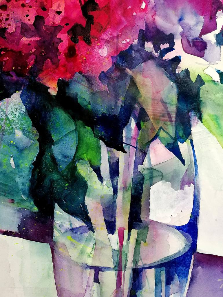 Original Expressionism Floral Painting by Angela Tatli
