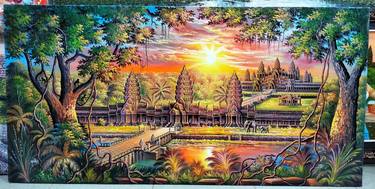 Angkor Wat Cambodia Oil Painting 27.5in x 55.1in thumb