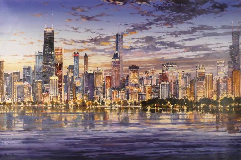 yuuu.i Vision reflejada de Chicago (171207) Painting by Eugenio Cohaila