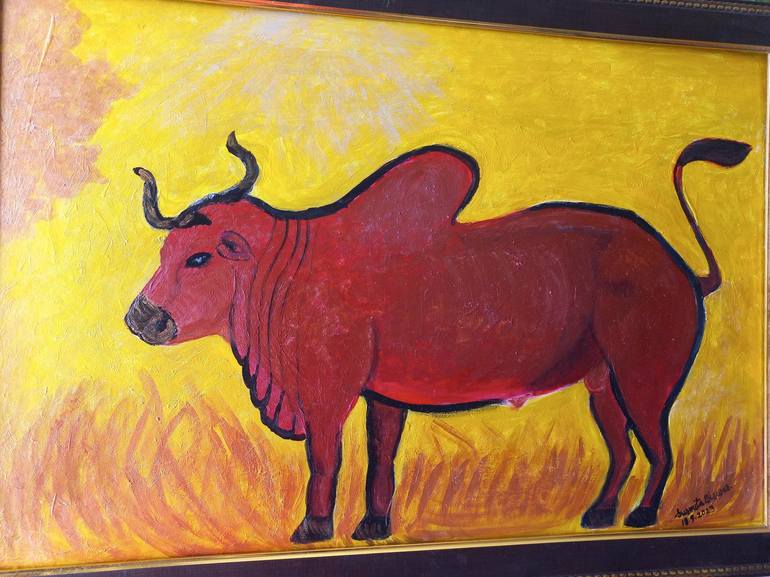 Original Figurative Cows Painting by SUSMITA BISWAS