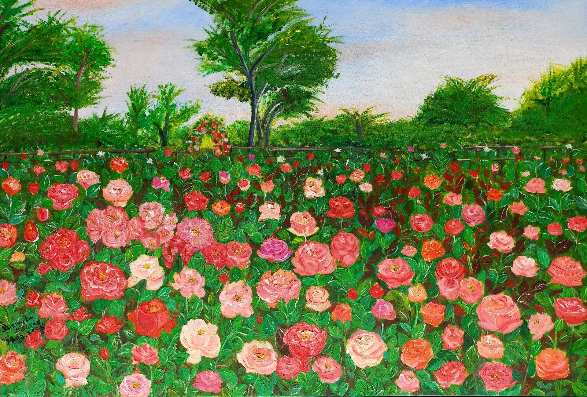 Rose Garden Painting by Susmita Biswas | Saatchi Art