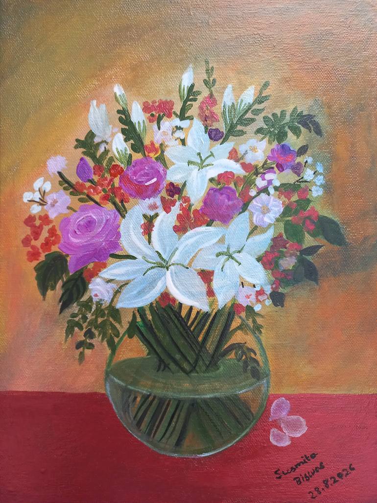 Original Still Life Painting by Susmita Biswas | Impressionism Art on Canvas | Bouquet of flowers