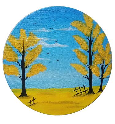 Autumn Forest with Colorful Landscape Round Canvas thumb