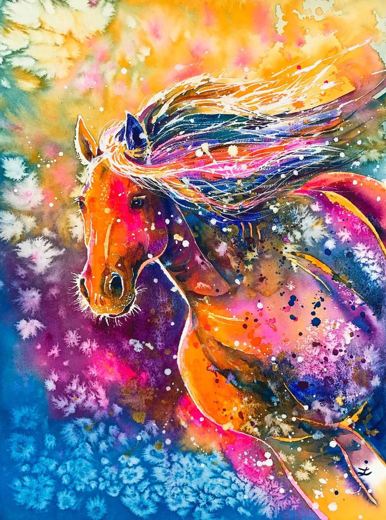 Original Impressionism Horse Paintings by Zaira Dzhaubaeva