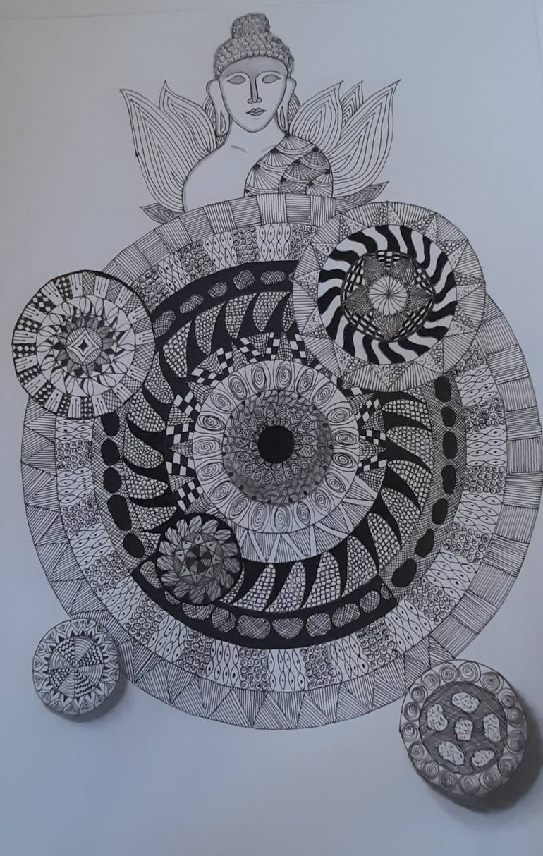 Colored Pens and Geometric Mandalas, Zentangles, Doodles