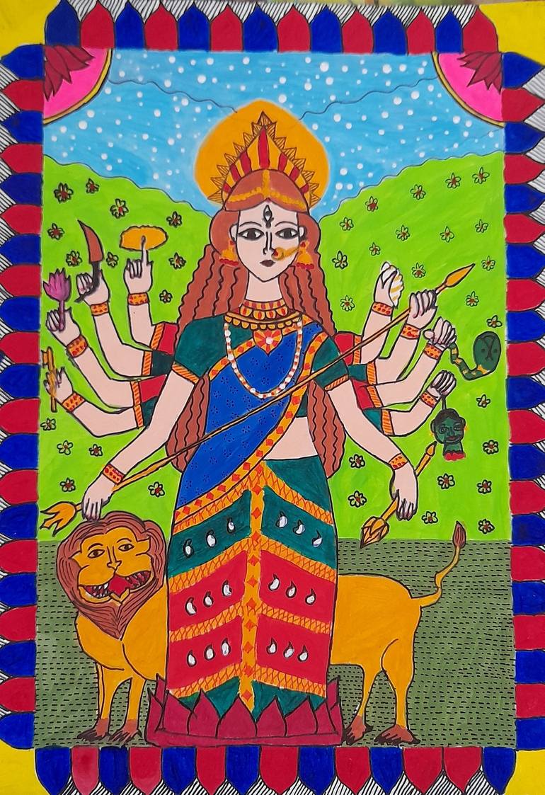 Maa Durga madhubani painting Painting by Kiruthika S