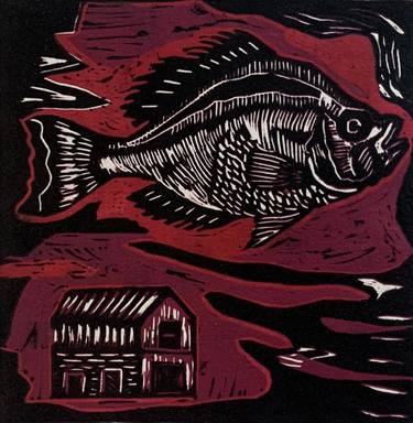Original Surrealism Fish Printmaking by Geraldine Guillén