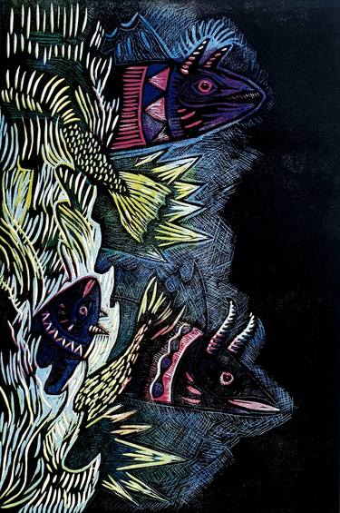 Original Surrealism Fish Printmaking by Geraldine Guillén