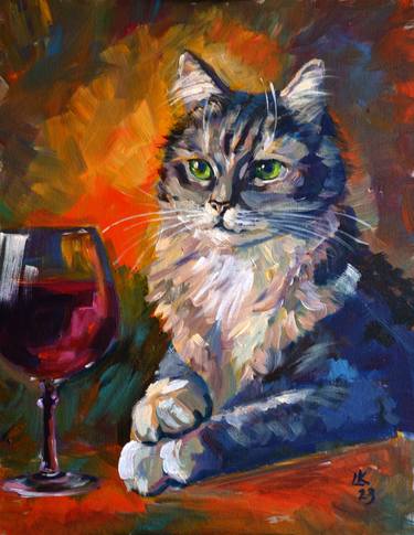 Tabby Cat and Red Wine Glass thumb