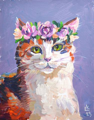 Calico Cat in Flower Wreath thumb