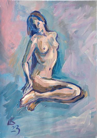 Nude woman with long hair thumb