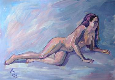 Nude woman figure on a blue background thumb