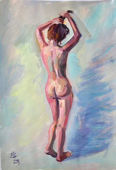 Nude woman standing back thumb