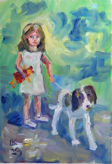 Little Girl with Doll and Dog thumb