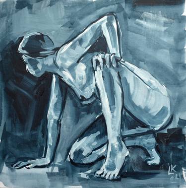 Nude Woman Original Monochrome Painting In Grey Tones thumb