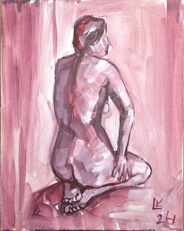 A girl with a bare back is sitting on her knees thumb