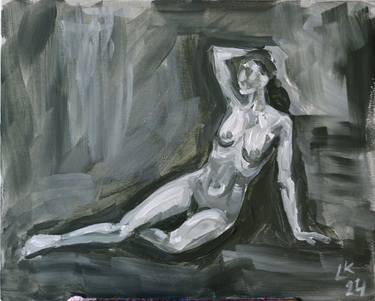 Beautiful nude woman figure lying down thumb