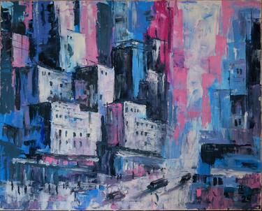 Nocturne in Blue and Pink. Abstract Urban Cityscape. thumb