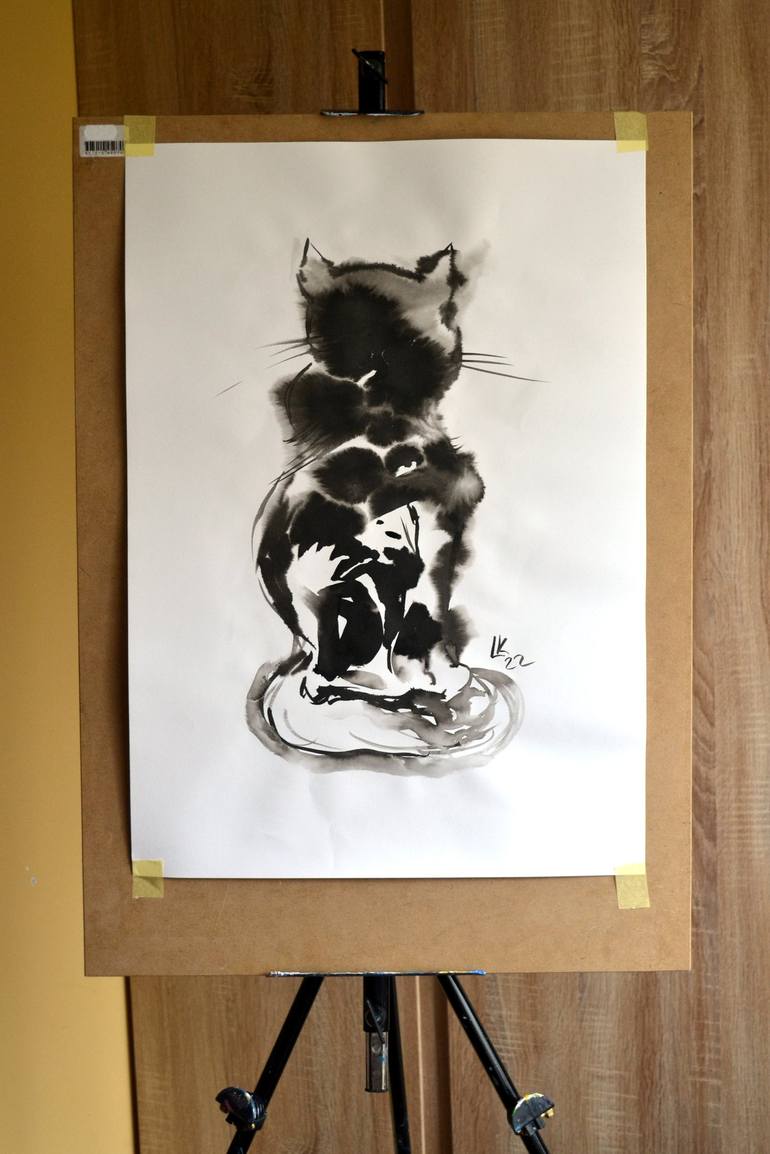 Original Abstract Cats Drawing by Lada Kholosho