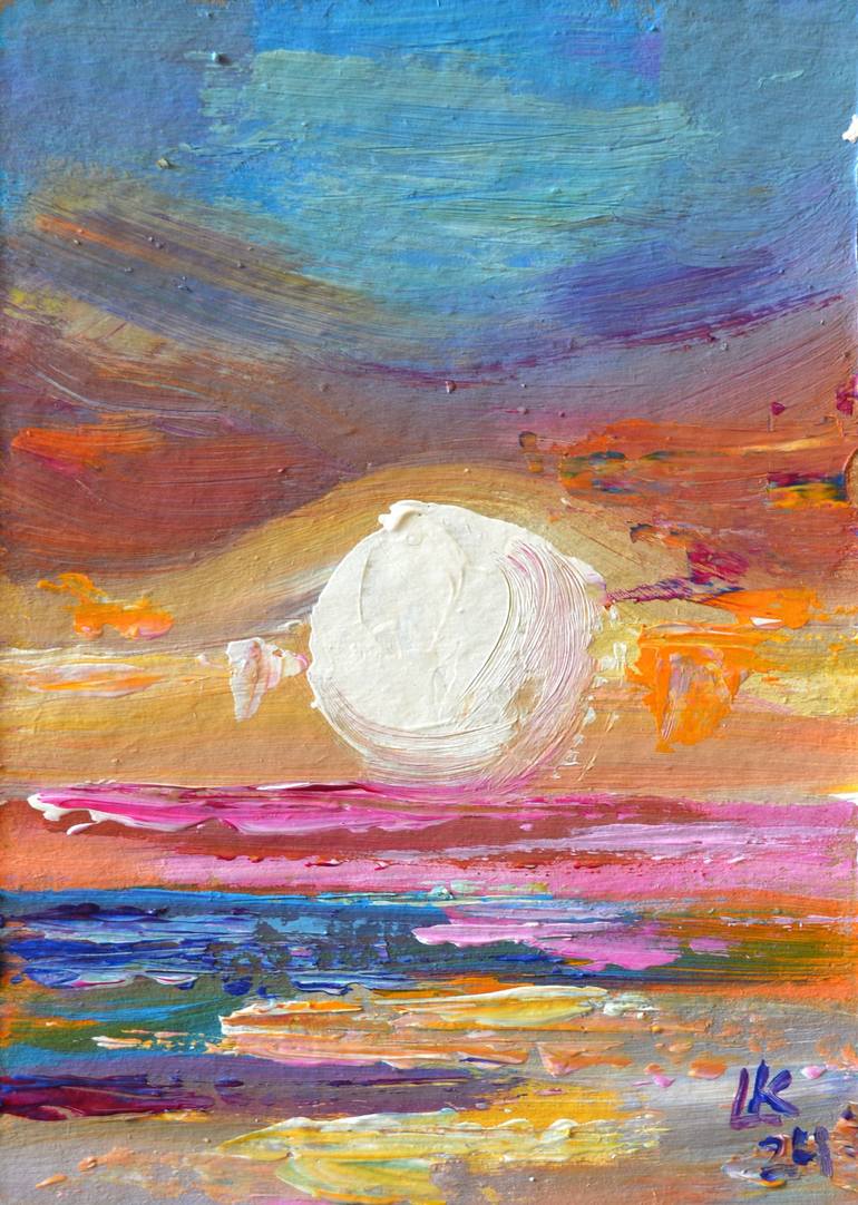 Original Seascape Painting by Lada Kholosho | Abstract Expressionism Art on Other | Golden Embrace of the Sun