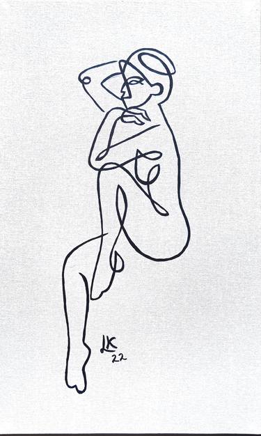Sitting nude girl 2. Minimalism one line art. thumb