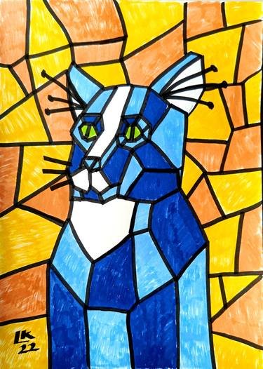 Print of Cubism Cats Paintings by Lada Kholosho