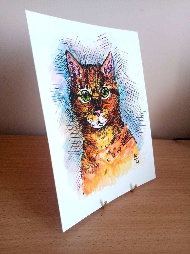 Original Illustration Cats Painting by Lada Kholosho