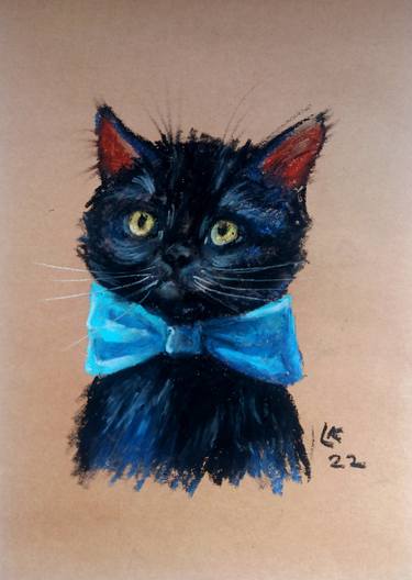 Black cat with blue bow thumb