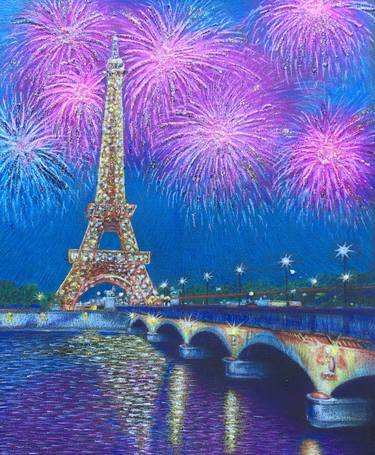 Feu D Artifice Sur La Tour Eiffel Drawing By Dulcie Dee Saatchi Art