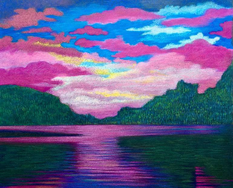 Apache Lake Sunset Drawing By Dulcie Dee Saatchi Art