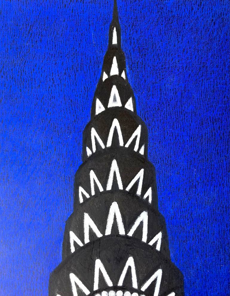 Original Architecture Drawing by Dulcie Dee | Conceptual Art on Paper | I LOVE THE CHRYSLER BUILDING AT NIGHT