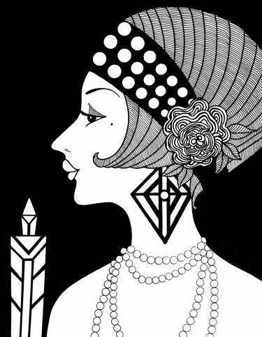 Original Art Deco Portrait Drawings by Dulcie Dee