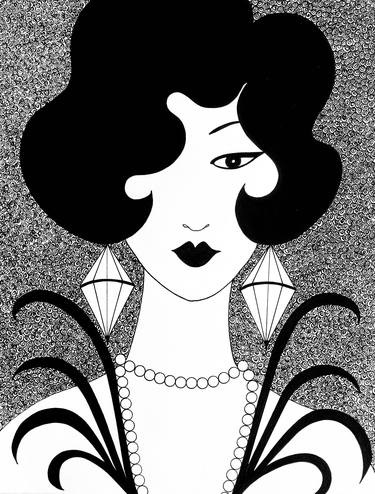 Original Art Deco Portrait Drawings by Dulcie Dee